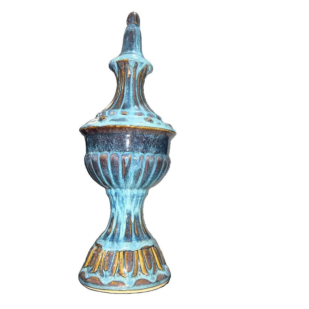 8/CERAMIC FINIAL STATUE Drip Glaze Finish Neoclassic Mid-Century 15 3/4"Tall 5''